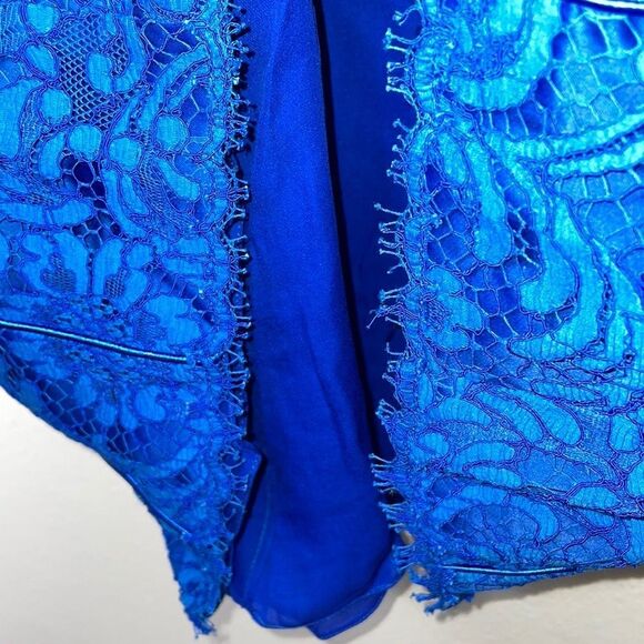 ADAM LIPPES Cobalt Blue SEAMED Corded LACE Flare COCKTAIL Mini DRESS US 12 - Picture 7 of 12
